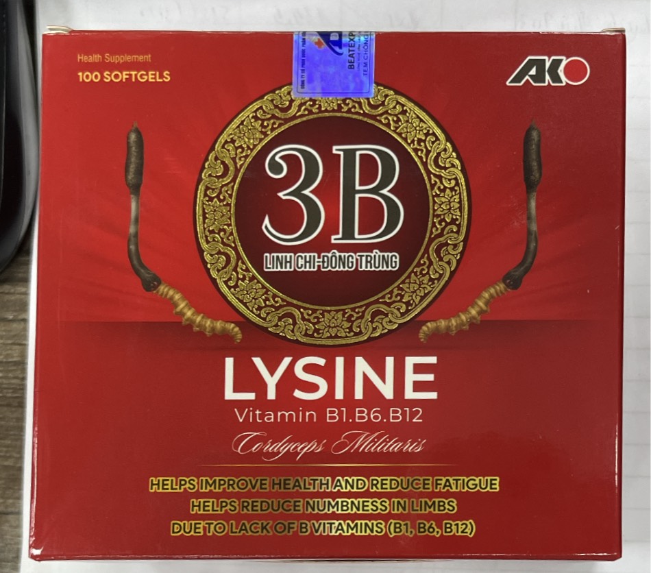 Viên uống 3B Linh chi đông trùng Lysine B1.B6.B12 Akopha đỏ (Hộp 100 viên)