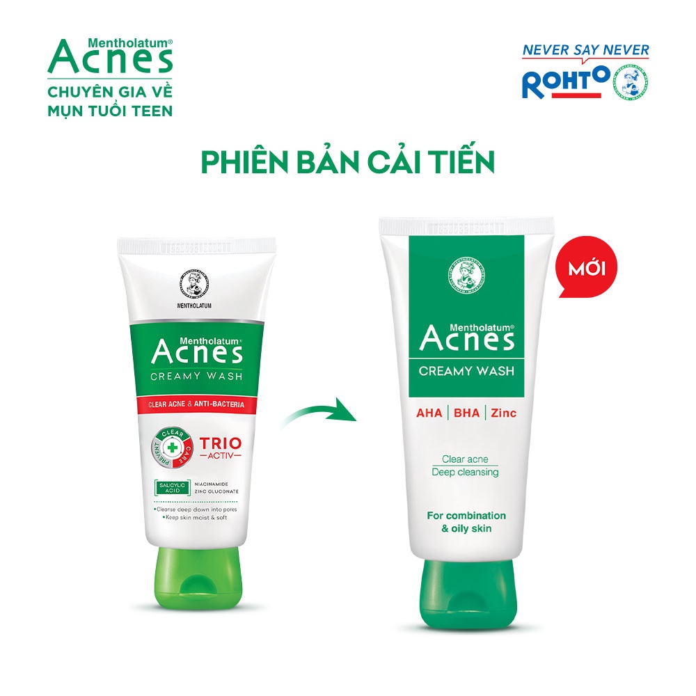 kem rửa mặt ngăn ngừa mụn Acnes creamy wash Rohto (Tuýp 100g)