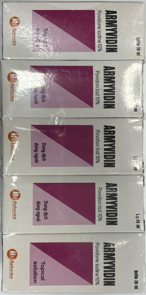 Armyvidin Povidone Iodine 10% Z120 (Cọc 10 lọ x 20ml)