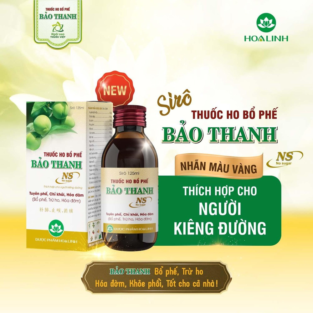Bảo Thanh NS siro ho bổ phế không đường Hoa Linh (Lọ/125ml) vàng