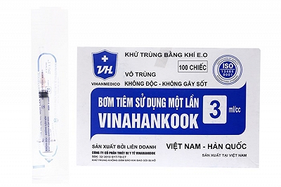 Bơm Tiêm 3ml/cc Vinahankook (Hộp 100 cái)