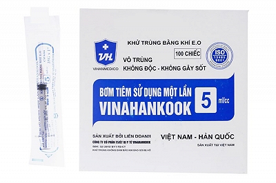 Bơm Tiêm 5ml/cc (25G x 1'') Vinahankook (Hộp 100 cái)