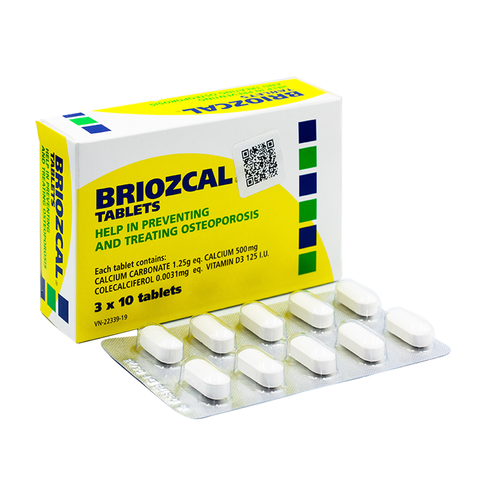 Briozcal Calcium carbonate 1250mg Úc (Hộp 30 viên)