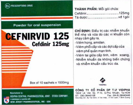 Cefnirvid Cefdinir 125mg Vidipha (H/10gói/1.5g)