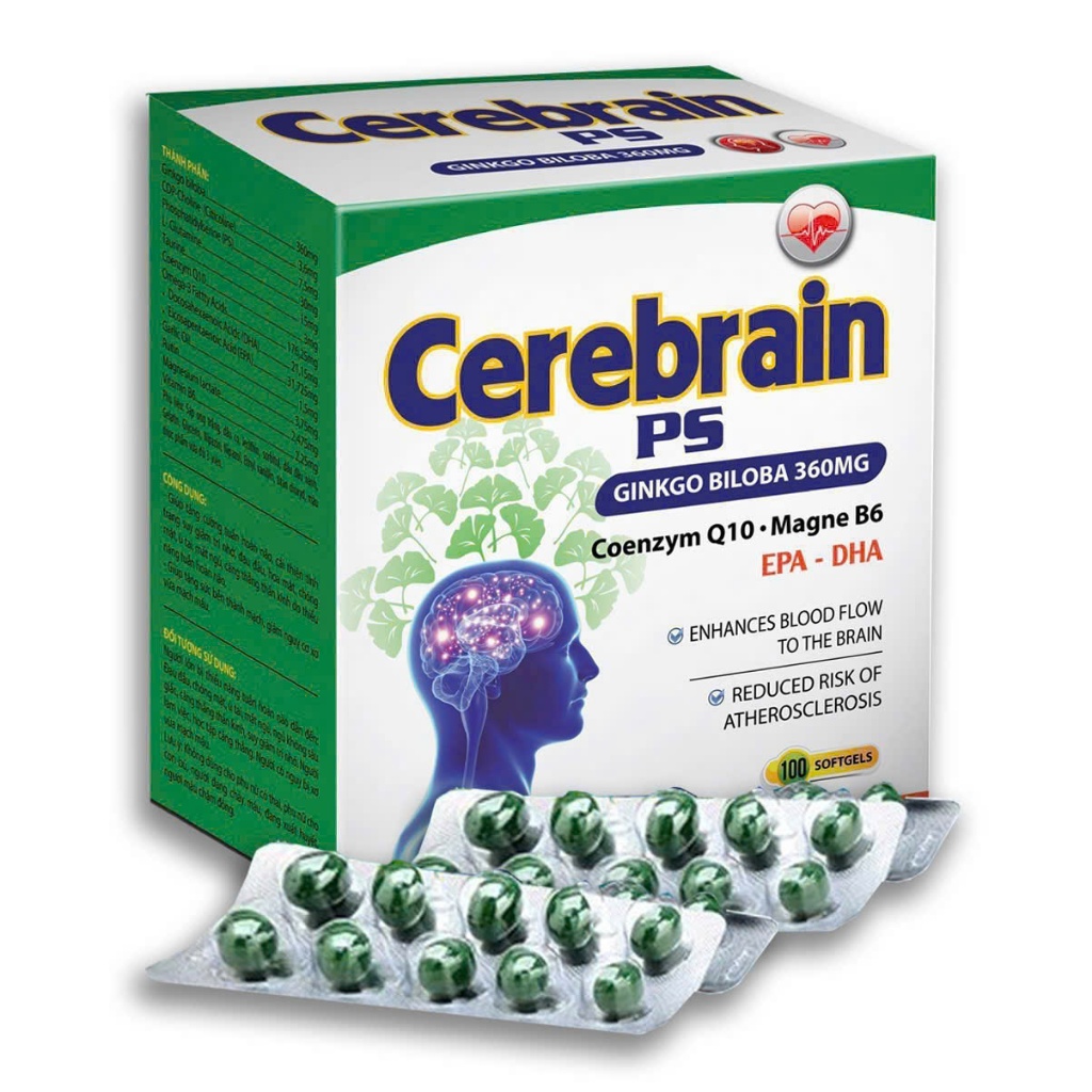 Viên uống Cerebrain PS Citicolin Ginkgo Biloba Akopha (Hộp 100 viên)
