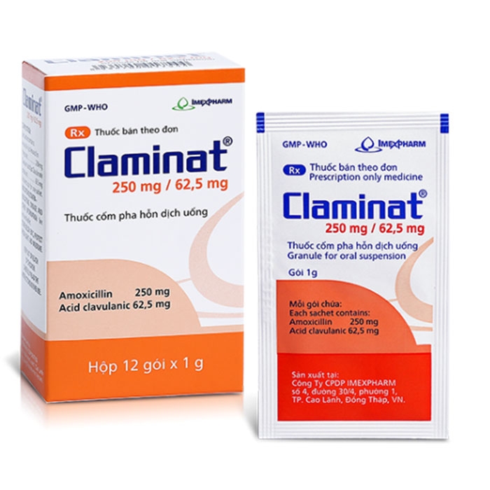 Claminat 250mg/62.5mg Imexpharm (Hộp 12 gói x 1g)