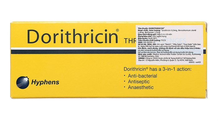 Dorithricin ngậm không đường Đức (Hộp 20 viên)