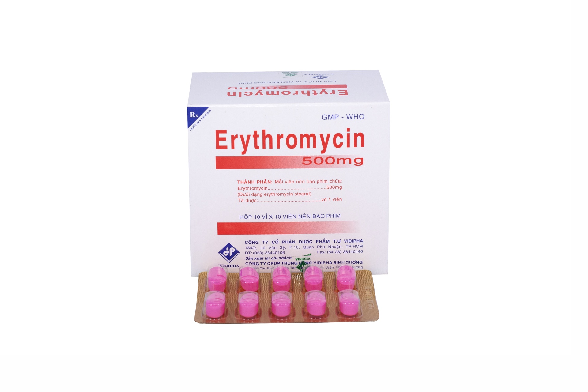 Erythromycin 500mg Vidipha (Hộp 100 viên)