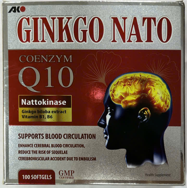 Viên uống Ginkgo Nato Coenzym Q10 Nattokinase Akopha (Tím ) (sao chép) (Hộp 100 viên)