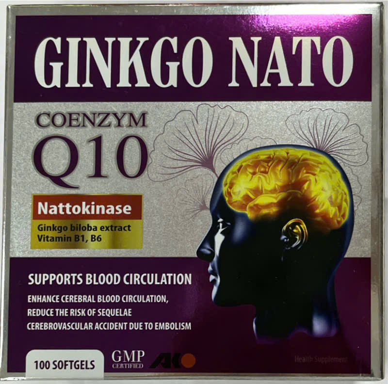 Viên uống Ginkgo Nato Coenzym Q10 Nattokinase Akopha (Tím Vàng) (Hộp 100 viên)