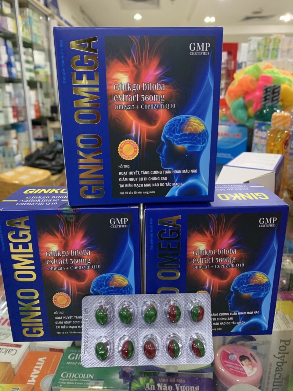 Viên uống Ginko Omega Ginkgo Biloba Extract 360mg Akopha Xanh (Hộp 100 viên)