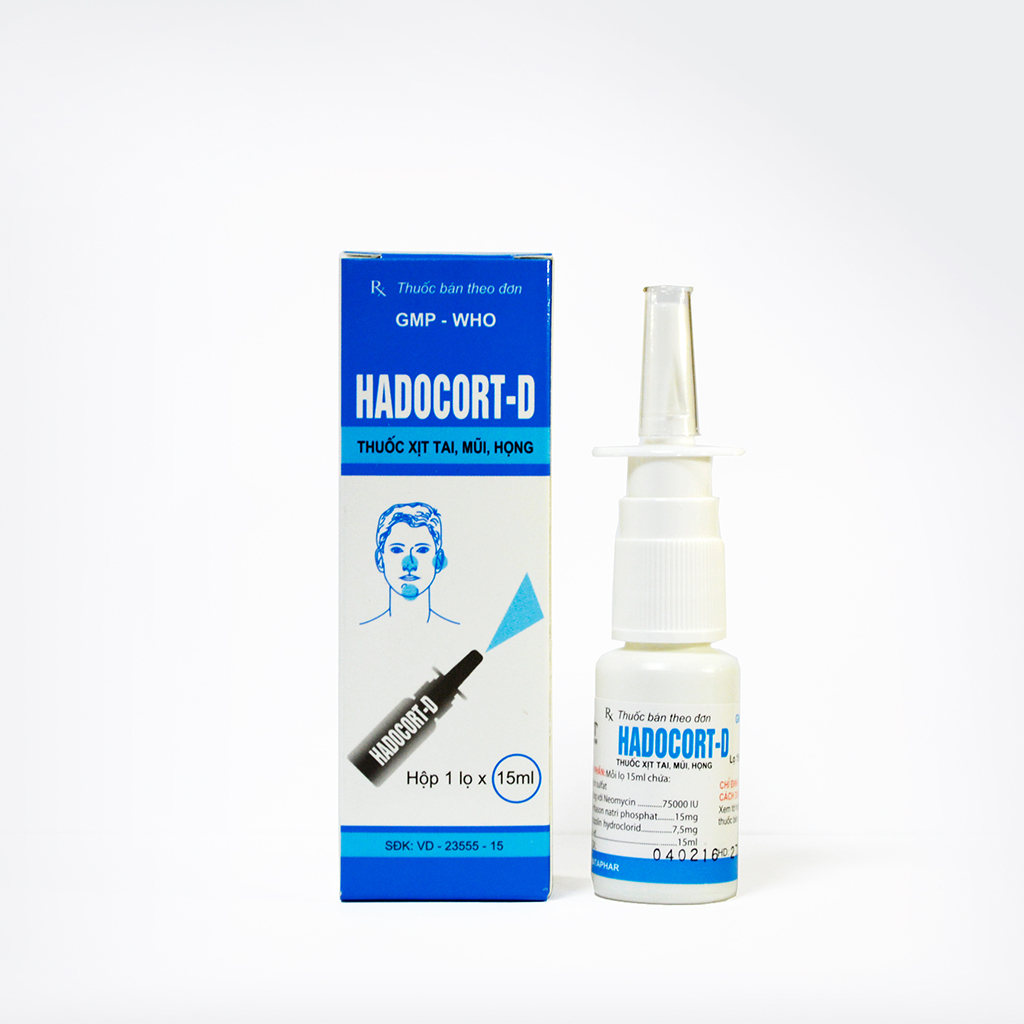 Thuốc xịt Hadocort D Tai Mũi Họng Hà Tây (Cọc 10 lọ x 15ml)