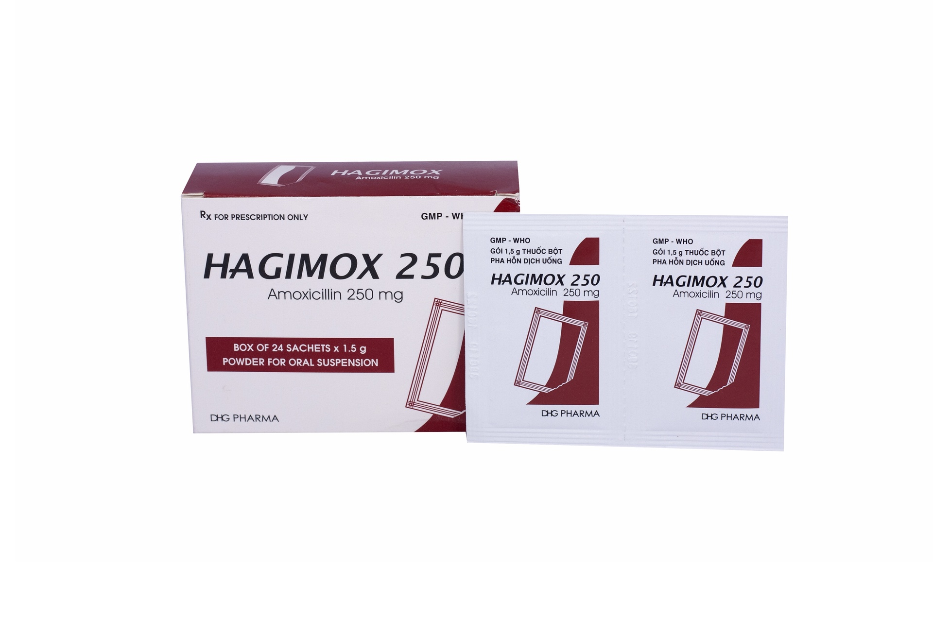 Hagimox amoxicilin 250mg DHG (Hộp 24 gói x 1.5g)
