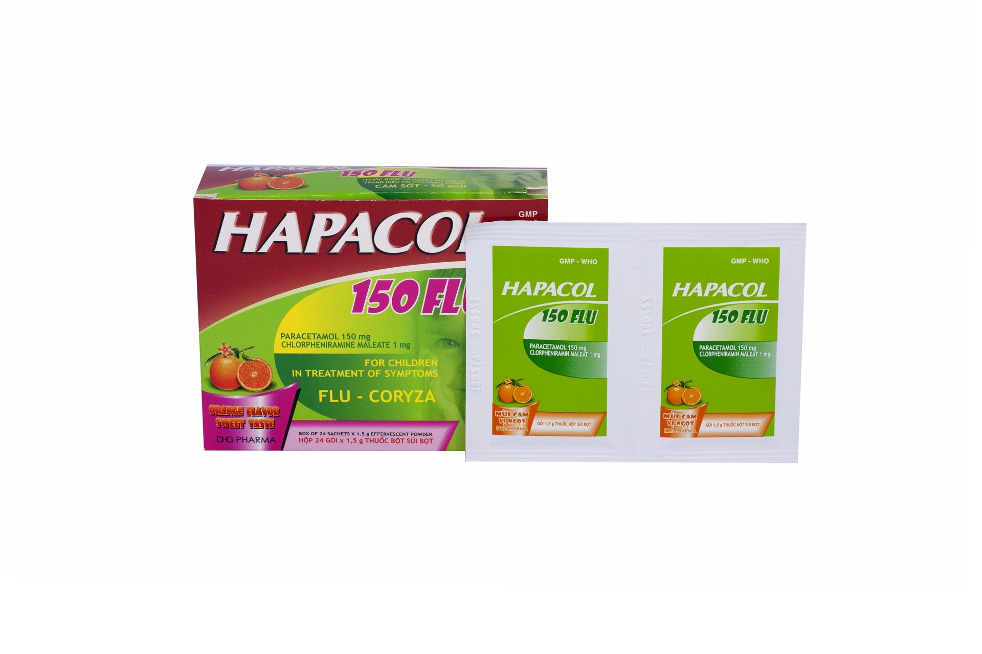Hapacol 150mg Flu DHG Hậu Giang (Hộp 24 gói)