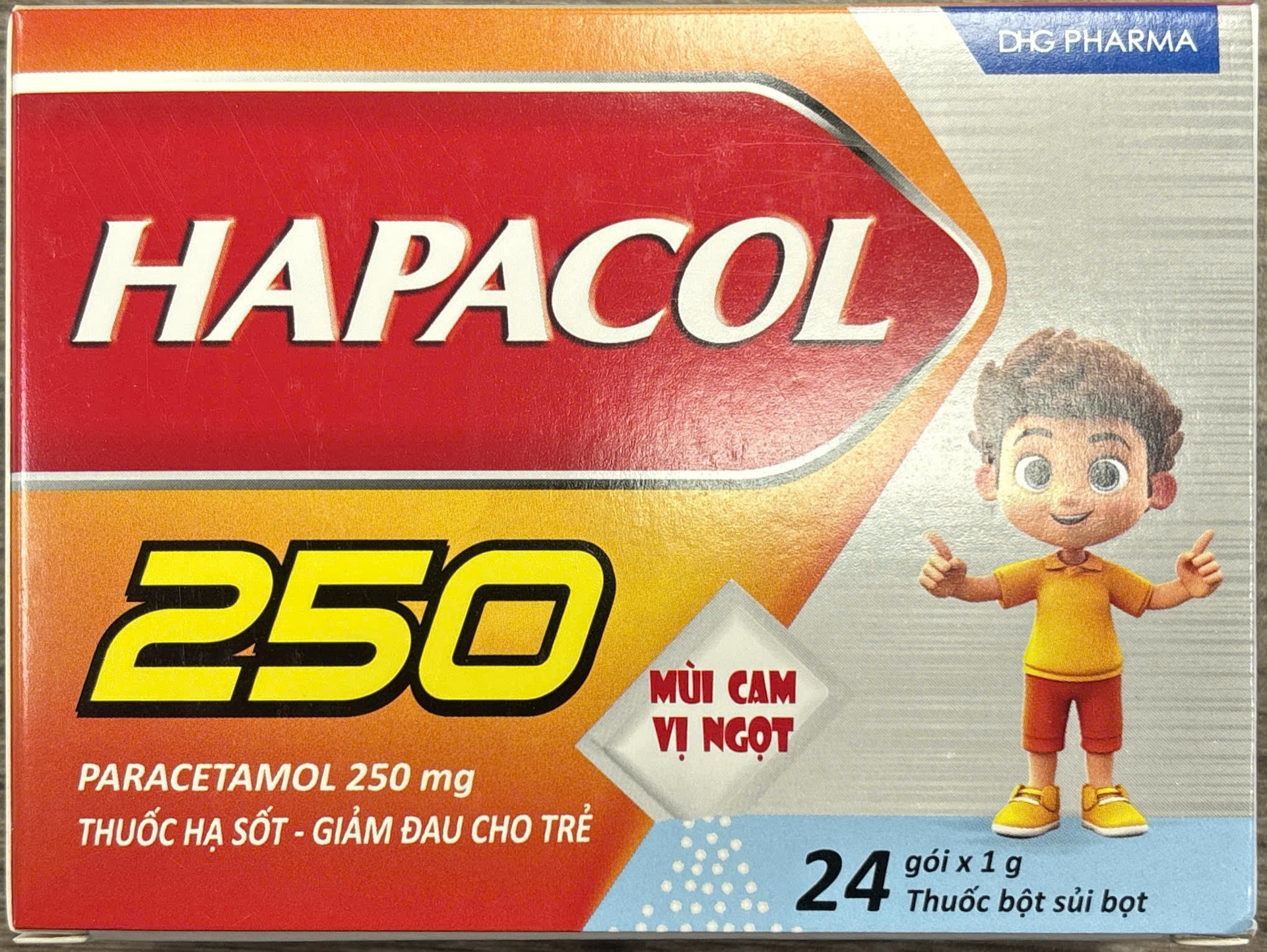 Hapacol 250mg DHG Hậu Giang (Hộp 24 gói x 1.5g)