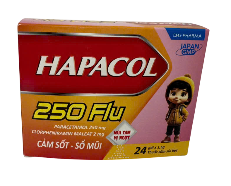 Hapacol 250mg Flu DHG Hậu Giang (Hộp 24 gói x 1.5g)