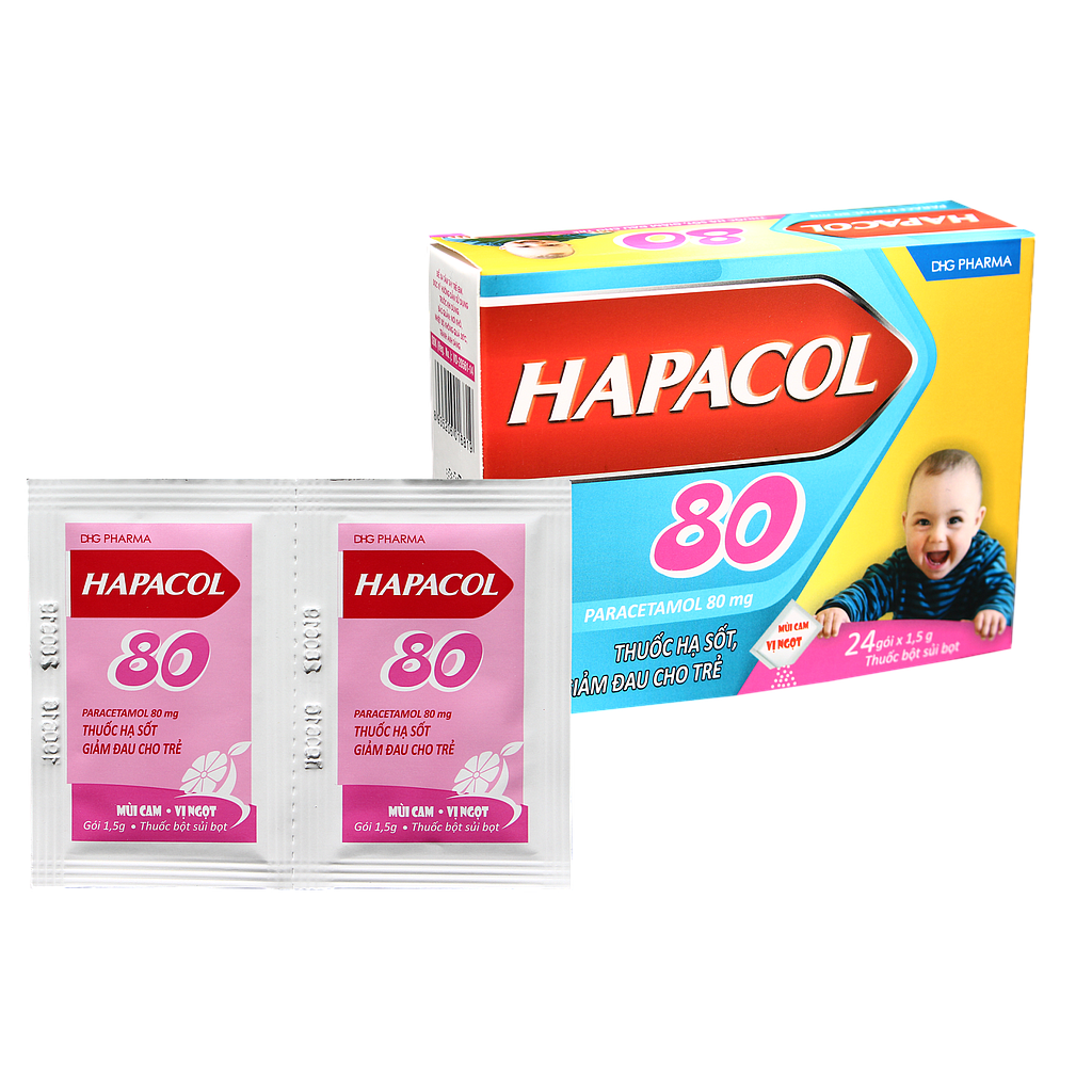 Hapacol 80mg DHG Hậu Giang (Hộp 24 gói x 1.5g)