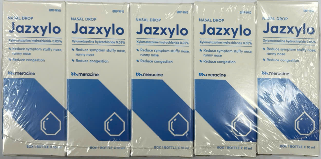 Nhỏ mũi Jazxylo Xylometazoline 0.05% Meracine (Cọc 10 lọ x 10ml)