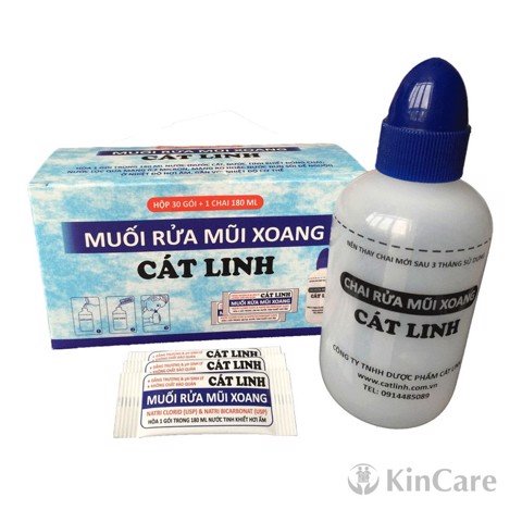 Muối rửa mũi xoang + bình Cát Linh (Hộp 30 gói + 1chai)