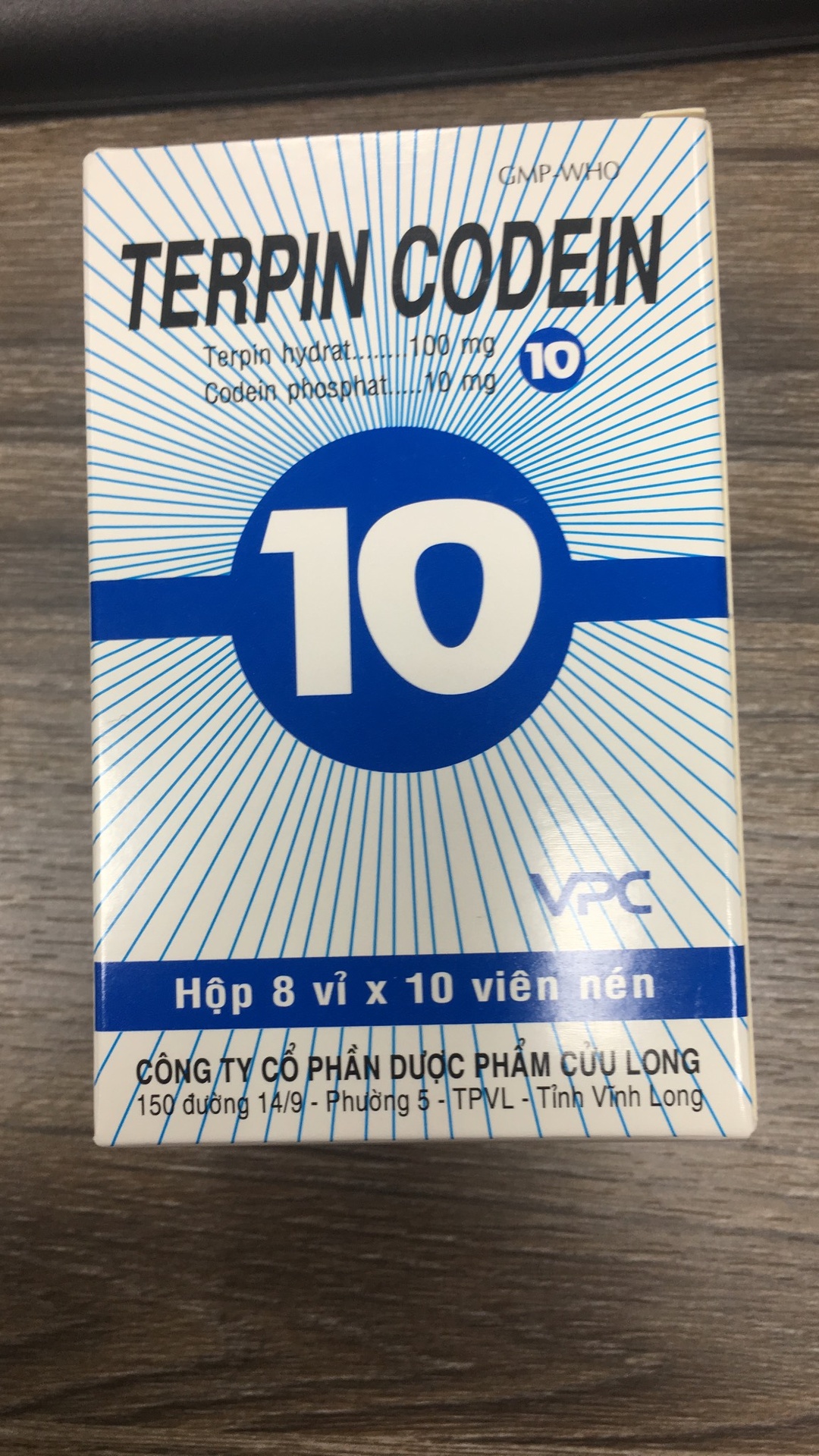 Terpin Codein 10 Cửu Long (Hộp 80 viên)