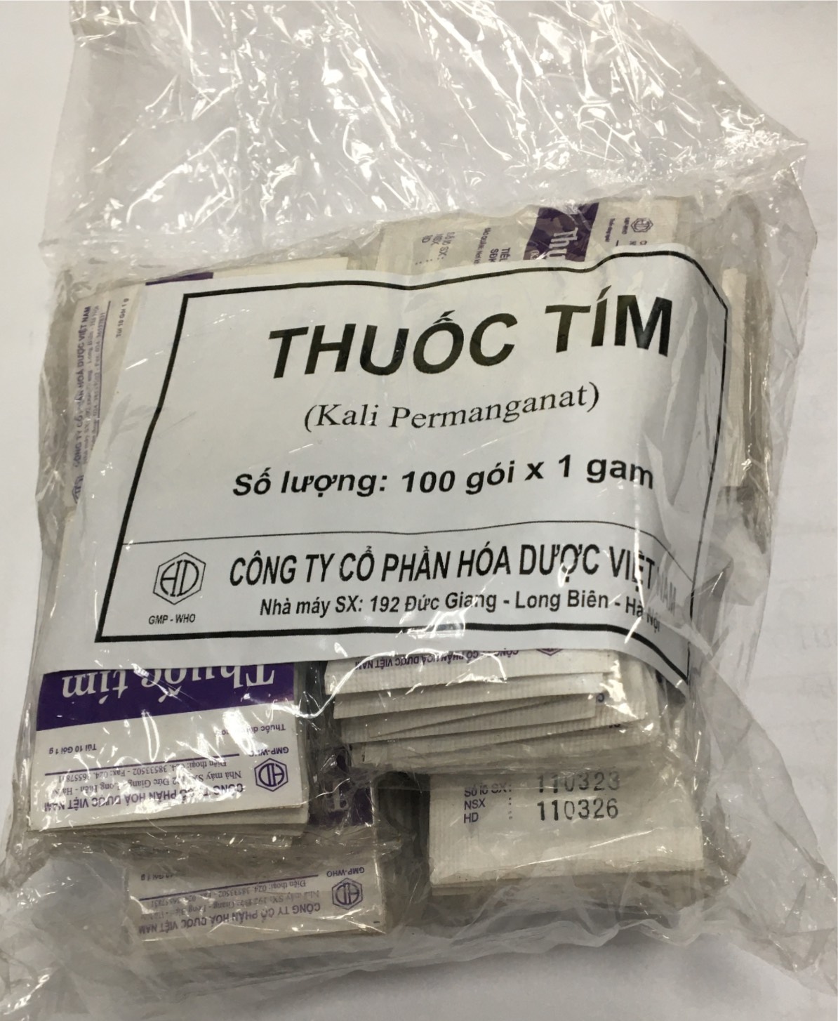 Thuốc Tím Kali Permanganat Hoá Dược (bịch/100gói)