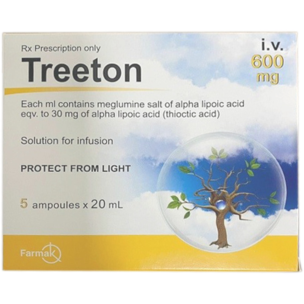 Treeton Acid alpha lipoic 600mg/20ml tiêm Farmak ( H/5o/20ml ) Hộp nguyên Date 06/2025