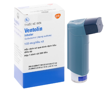Thuốc xịt Ventolin Salbutamol 100mgc/liều GSK Tây Ban Nha (Hộp 200 liều)