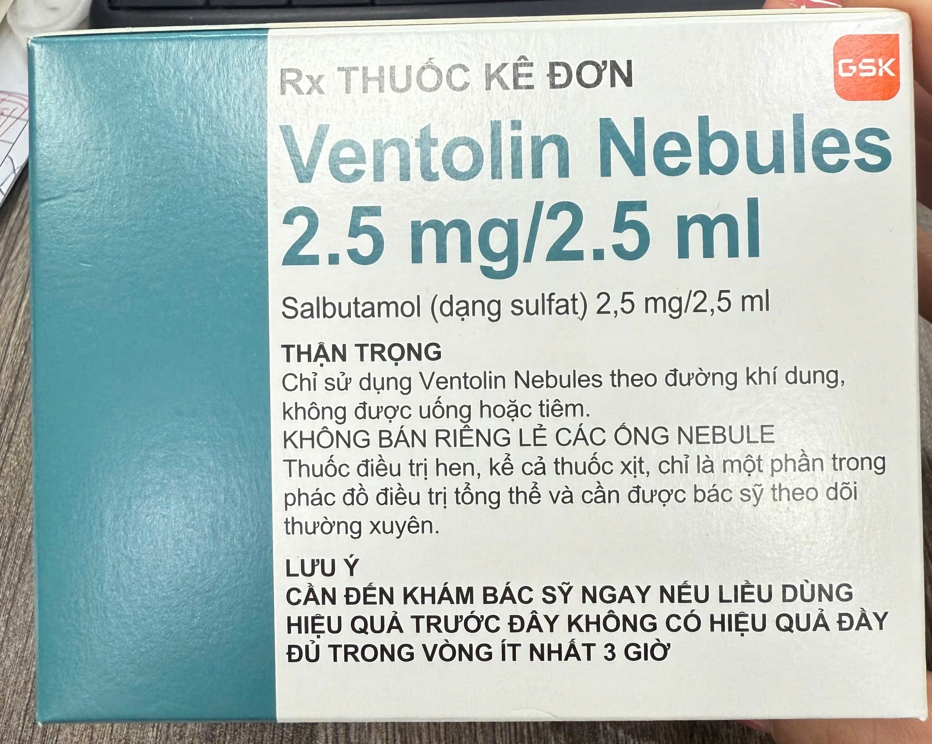 Khí dung Ventolin Nebules Salbutamol 2.5mg GSK (Hộp 4 vỉ x 5 ống)