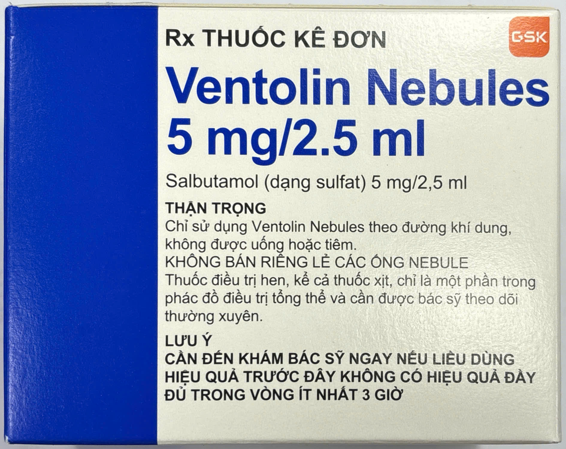 Khí dung Ventolin Nebules Salbutamol 5mg/2.5ml GSK (Hộp 4 vỉ x 5 ống)