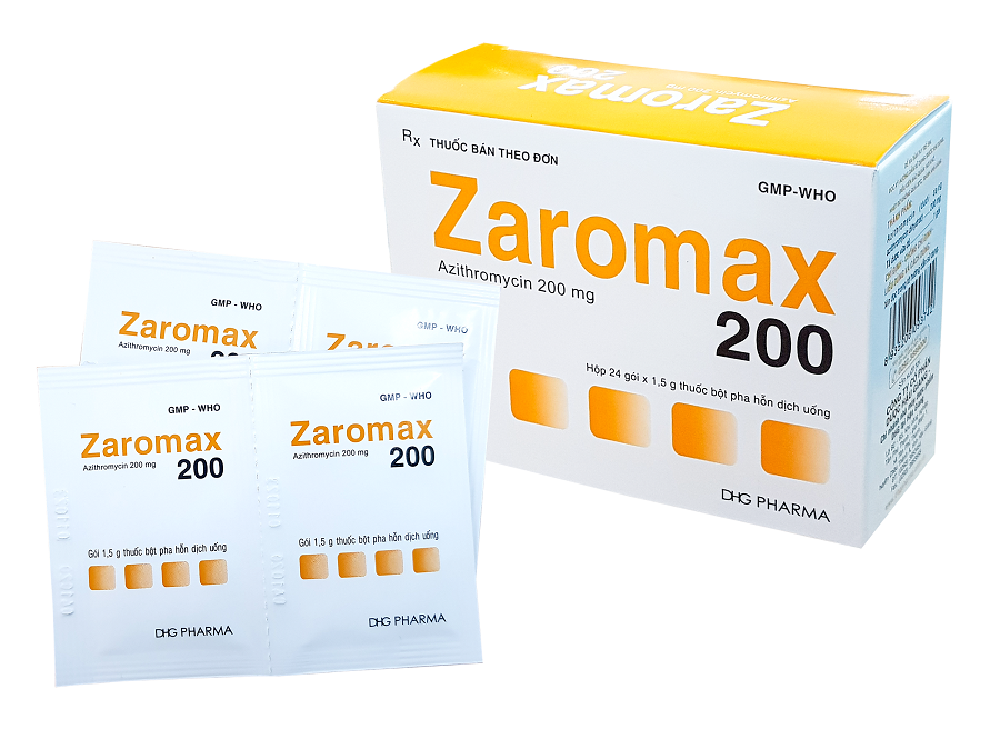 Zaromax Azithromycin 200mg DHG Hậu Giang (Hộp 24 gói x 1.5g)